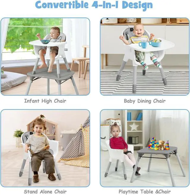 Alt view image 7 of 7 - SlickBlue 4-in-1 Baby Convertible Toddler Table Chair Set with PU Cushion