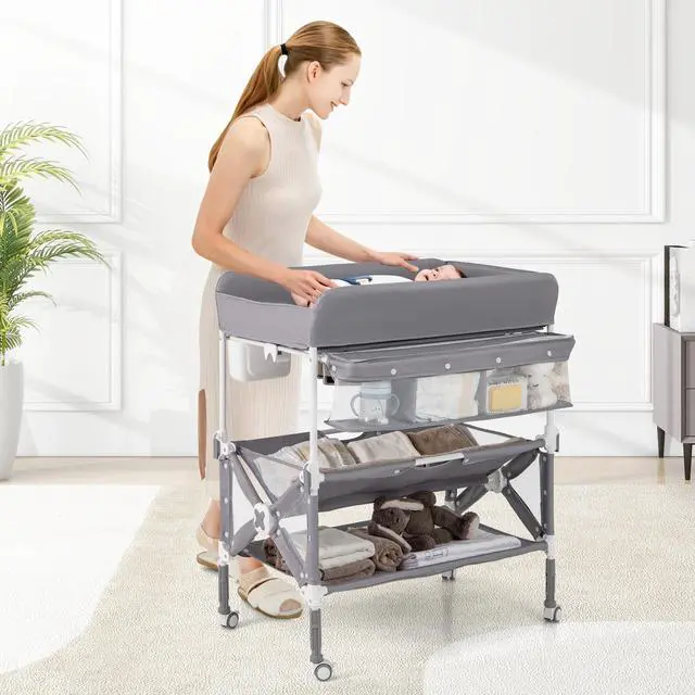Alt view image 2 of 7 - SlickBlue Portable Baby Changing Table with Wheels and Large Storage Rack