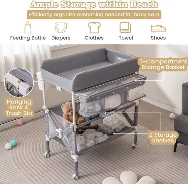 Alt view image 5 of 7 - SlickBlue Portable Baby Changing Table with Wheels and Large Storage Rack