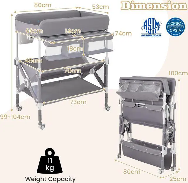 Alt view image 4 of 7 - SlickBlue Portable Baby Changing Table with Wheels and Large Storage Rack