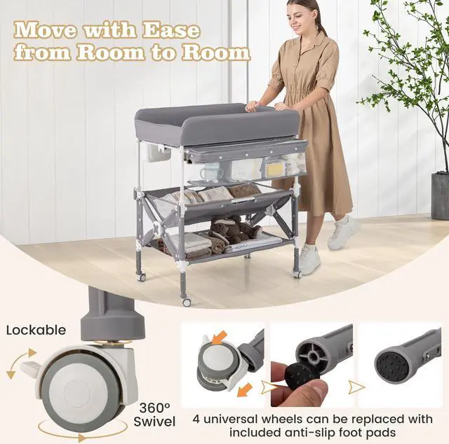 Alt view image 7 of 7 - SlickBlue Portable Baby Changing Table with Wheels and Large Storage Rack