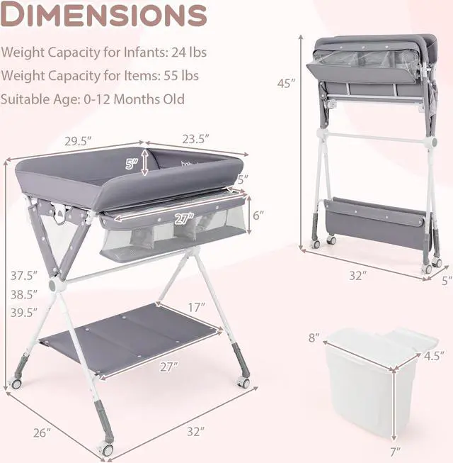 Alt view image 3 of 7 - SlickBlue Portable Baby Changing Table with 3-Level Adjustable Height