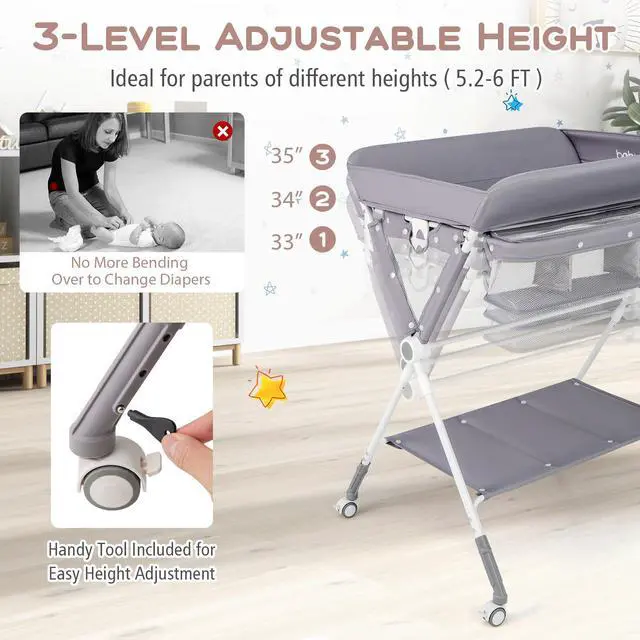 Alt view image 5 of 7 - SlickBlue Portable Baby Changing Table with 3-Level Adjustable Height