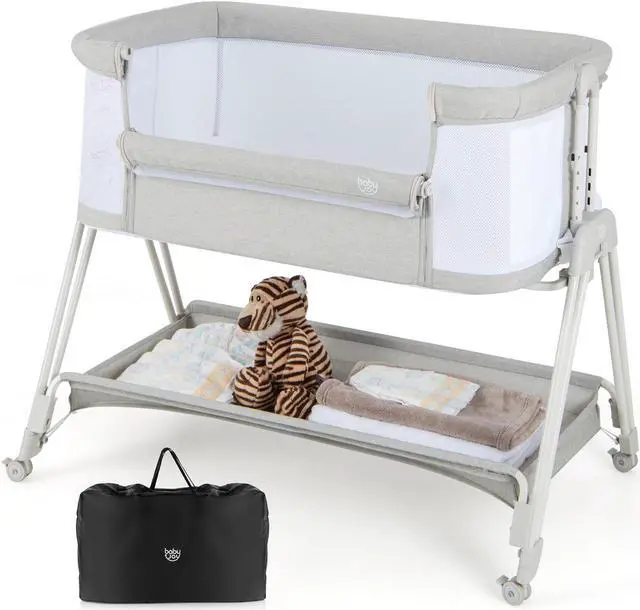 Alt view image 4 of 7 - SlickBlue Baby Portable Bedside Sleeper with 7 Adjustable Heights-Gray