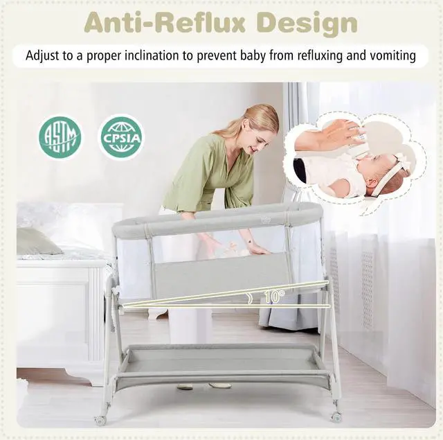 Alt view image 6 of 7 - SlickBlue Baby Portable Bedside Sleeper with 7 Adjustable Heights-Gray