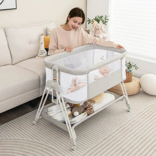 Alt view image 2 of 7 - SlickBlue Baby Portable Bedside Sleeper with 7 Adjustable Heights-Gray