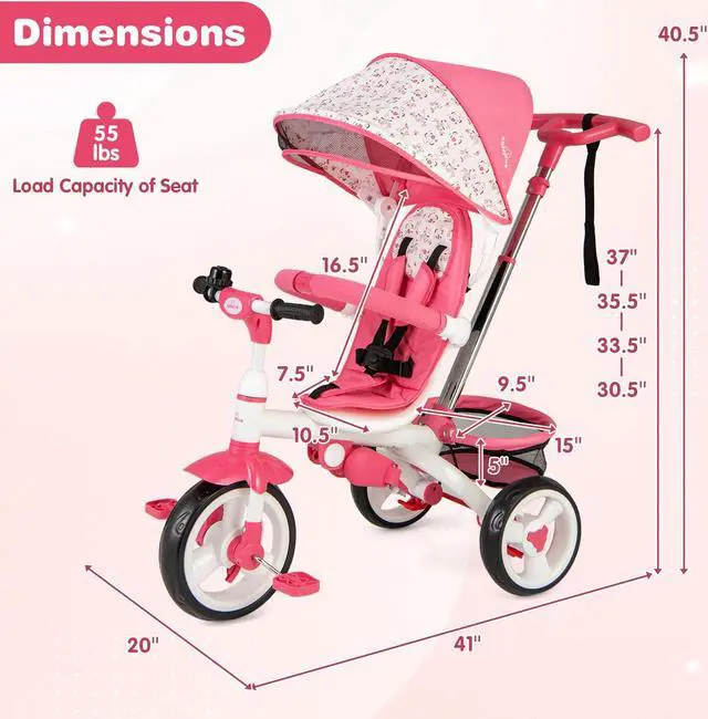 Alt view image 4 of 7 - SlickBlue 5-in-1 Detachable Baby Stroller Tricycle with Round Canopy-Pink
