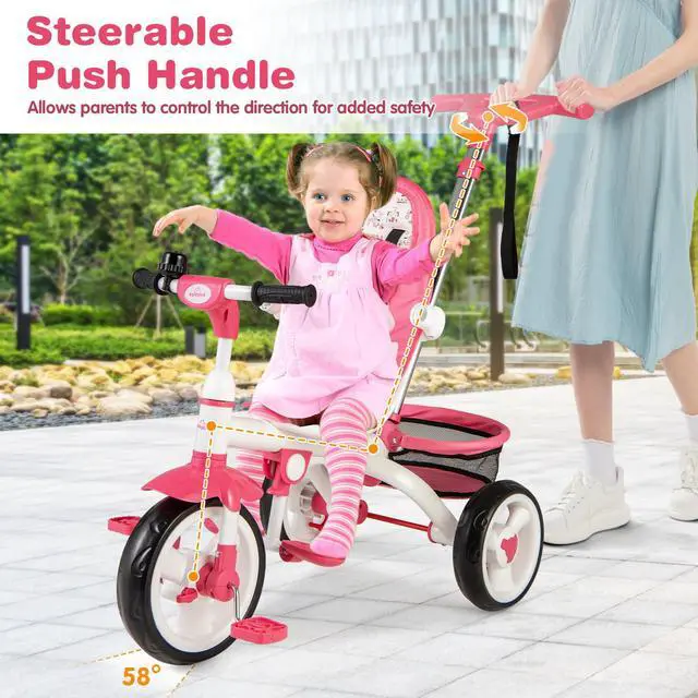 Alt view image 5 of 7 - SlickBlue 5-in-1 Detachable Baby Stroller Tricycle with Round Canopy-Pink