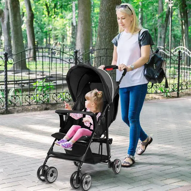 Alt view image 2 of 7 - SlickBlue Toddler Travel Stroller for Airplane with Canopy and Adjustable Backrest-Black