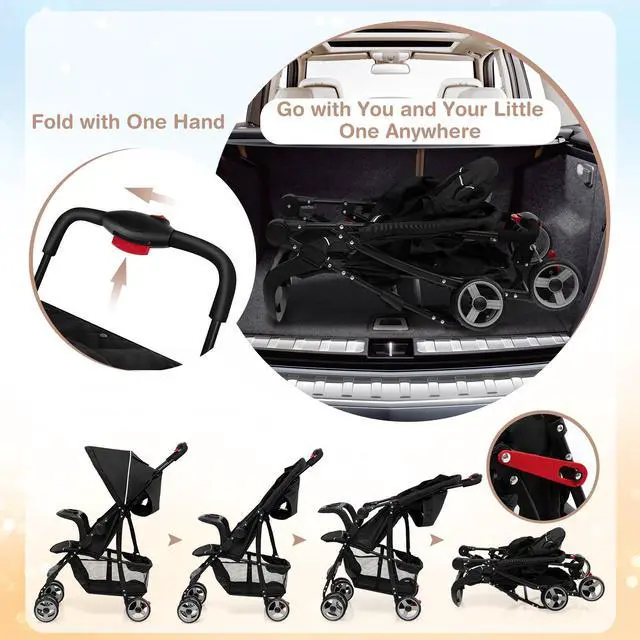 Alt view image 7 of 7 - SlickBlue Toddler Travel Stroller for Airplane with Canopy and Adjustable Backrest-Black
