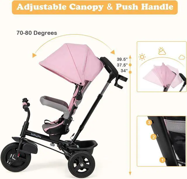 Alt view image 7 of 7 - SlickBlue 4-in-1 Baby Tricycle Toddler Trike with Reversible Seat and 5-Point Safety Harness-Pink