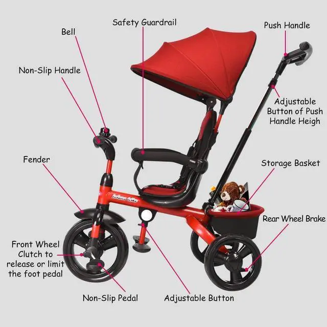 Alt view image 5 of 7 - SlickBlue 4-in-1 Kids Tricycle with Adjustable Push Handle