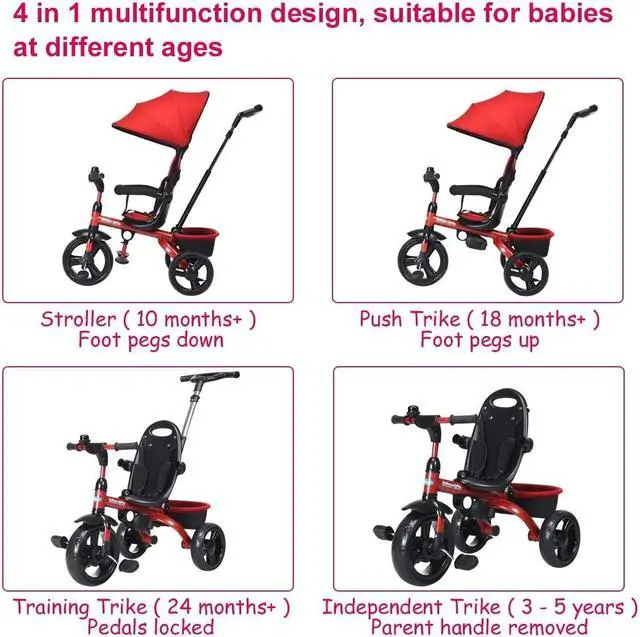 Alt view image 6 of 7 - SlickBlue 4-in-1 Kids Tricycle with Adjustable Push Handle