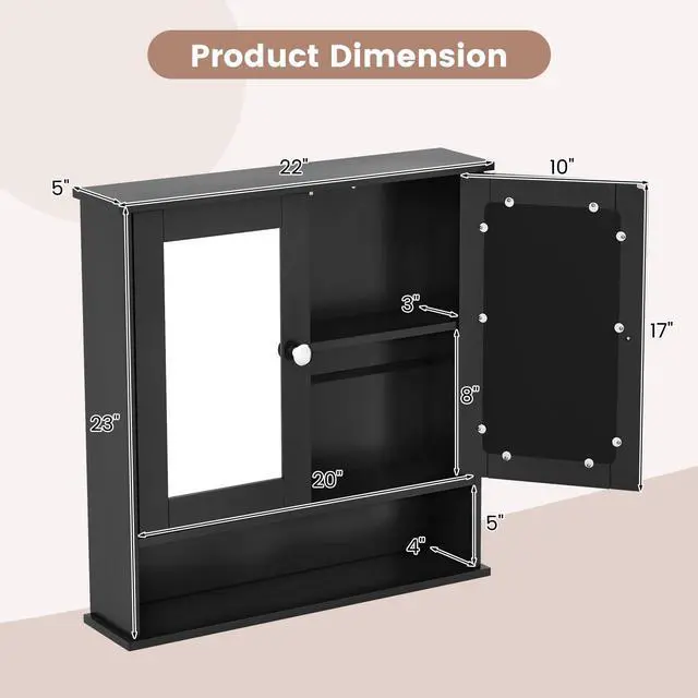 Alt view image 5 of 7 - SlickBlue Double Door Wall-Mounted Bathroom Mirror Cabinet with Storage Shelf-Black