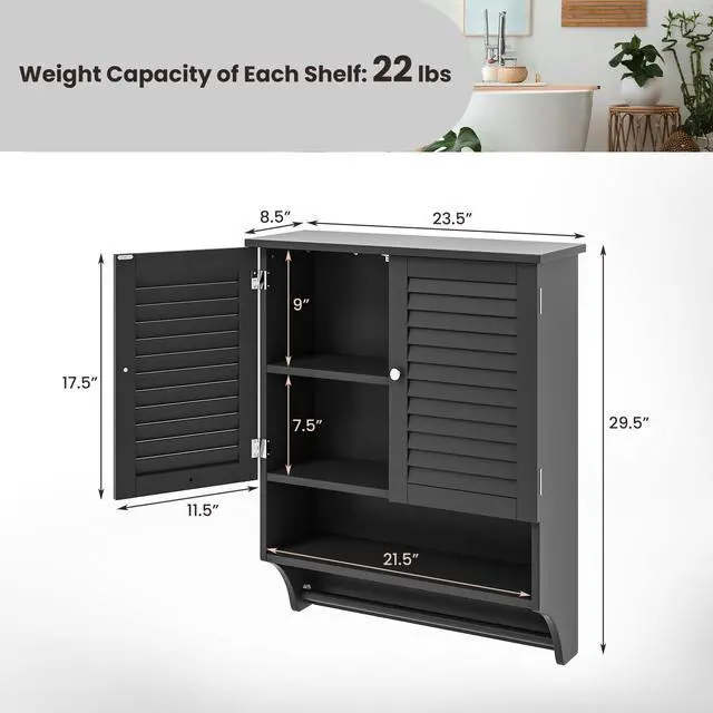 Alt view image 4 of 7 - SlickBlue 2-Doors Bathroom Wall-Mounted Medicine Cabinet with Towel Bar-Black