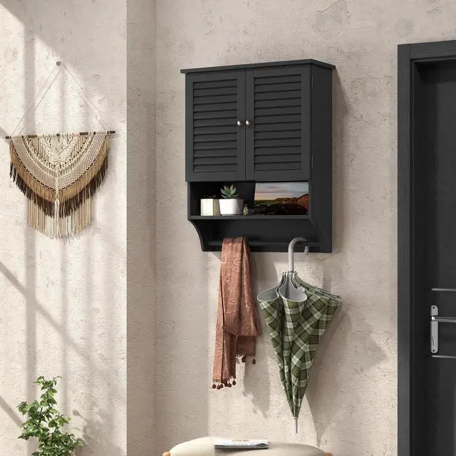 Alt view image 2 of 7 - SlickBlue 2-Doors Bathroom Wall-Mounted Medicine Cabinet with Towel Bar-Black
