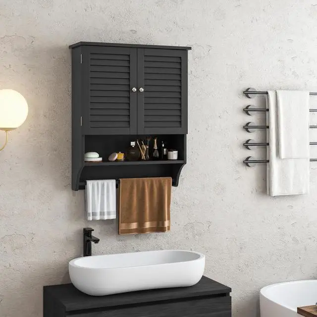 Alt view image 6 of 7 - SlickBlue 2-Doors Bathroom Wall-Mounted Medicine Cabinet with Towel Bar-Black