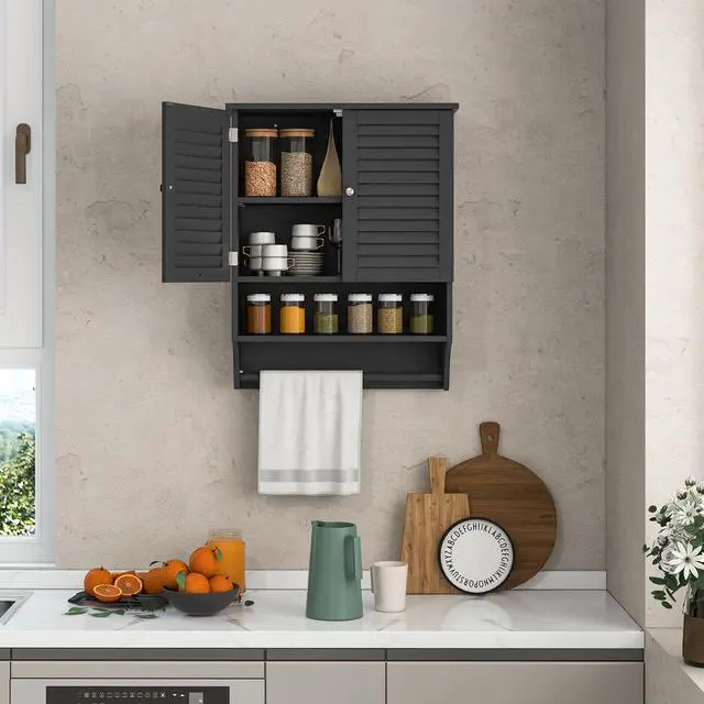 Alt view image 7 of 7 - SlickBlue 2-Doors Bathroom Wall-Mounted Medicine Cabinet with Towel Bar-Black