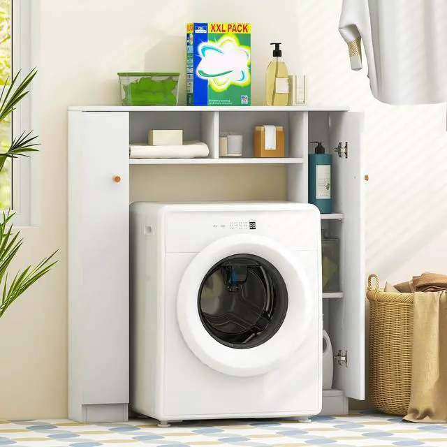 Alt view image 2 of 7 - SlickBlue Over The Toilet Storage Cabinet with 2 Open Compartments and 4 Adjustable Shelves-White