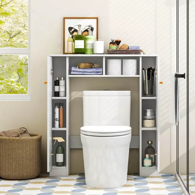Alt view image 3 of 7 - SlickBlue Over The Toilet Storage Cabinet with 2 Open Compartments and 4 Adjustable Shelves-White