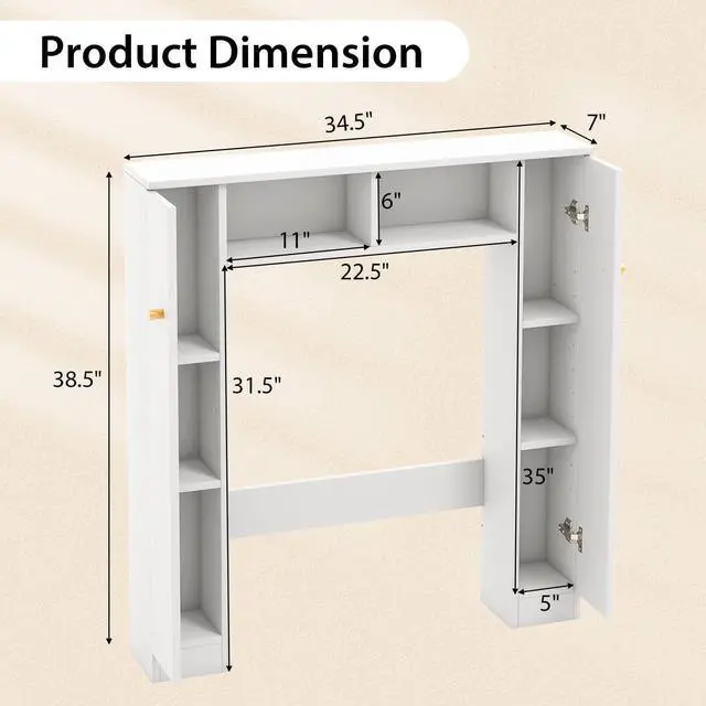 Alt view image 5 of 7 - SlickBlue Over The Toilet Storage Cabinet with 2 Open Compartments and 4 Adjustable Shelves-White