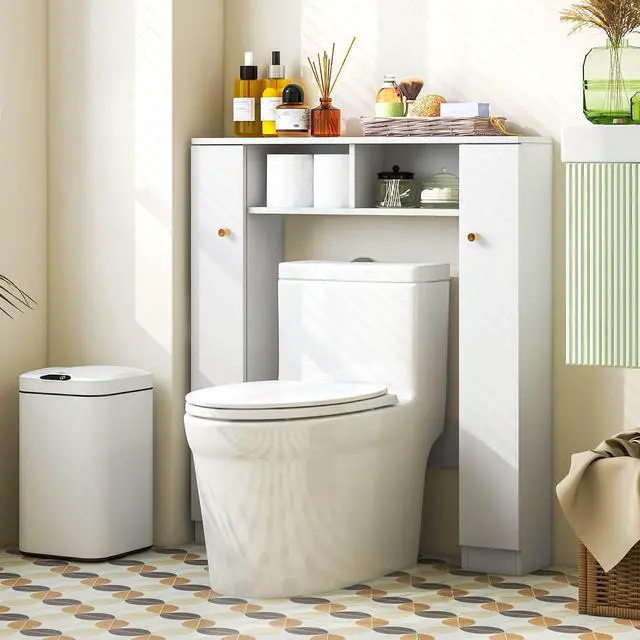 Alt view image 6 of 7 - SlickBlue Over The Toilet Storage Cabinet with 2 Open Compartments and 4 Adjustable Shelves-White