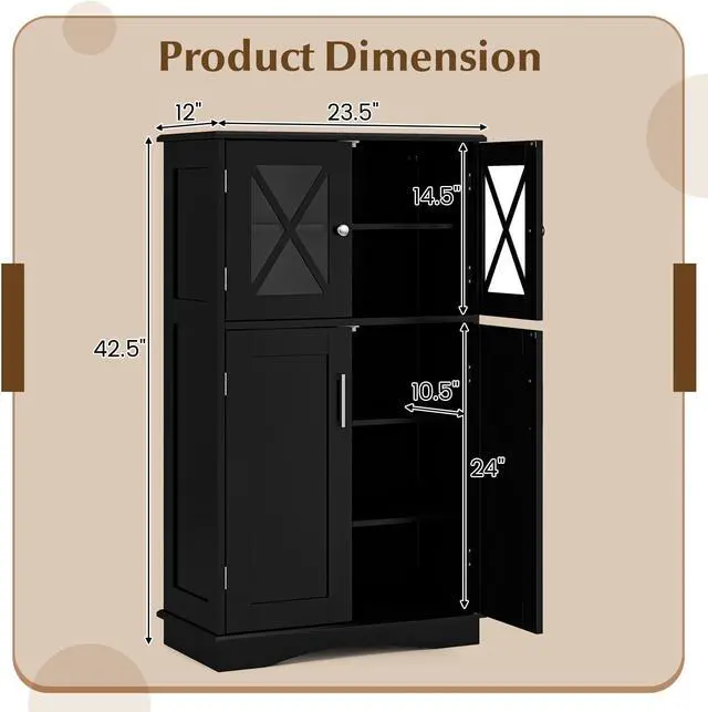 Alt view image 4 of 7 - SlickBlue 4 Doors Freeestanding Bathroom Floor Cabinet with Adjustable Shelves