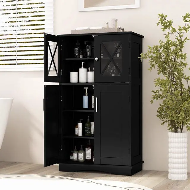 Alt view image 2 of 7 - SlickBlue 4 Doors Freeestanding Bathroom Floor Cabinet with Adjustable Shelves