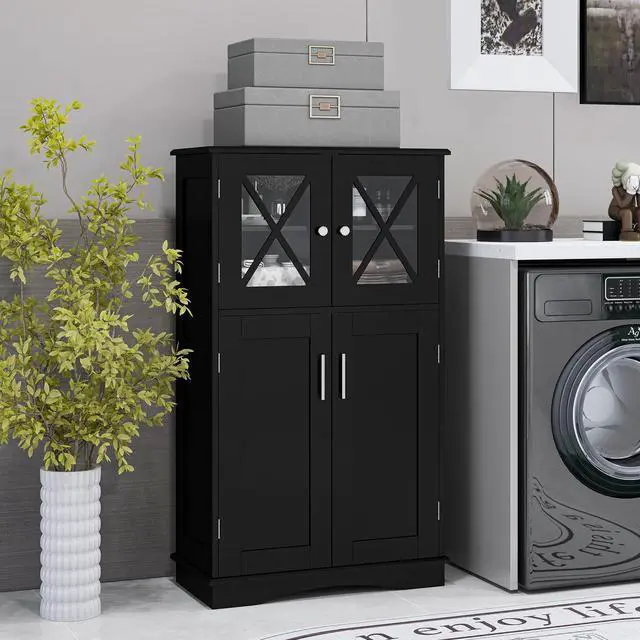 Alt view image 3 of 7 - SlickBlue 4 Doors Freeestanding Bathroom Floor Cabinet with Adjustable Shelves