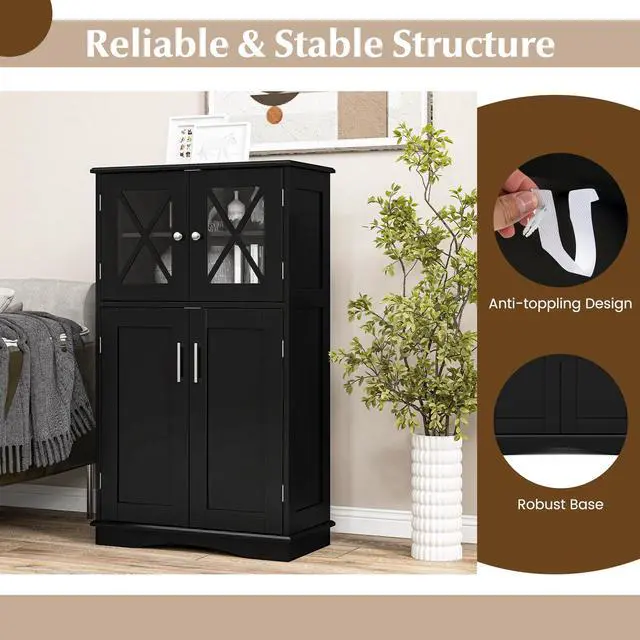 Alt view image 5 of 7 - SlickBlue 4 Doors Freeestanding Bathroom Floor Cabinet with Adjustable Shelves