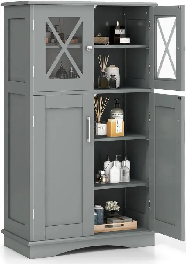 Main image of SlickBlue 4 Doors Freeestanding Bathroom Floor Cabinet with Adjustable Shelves