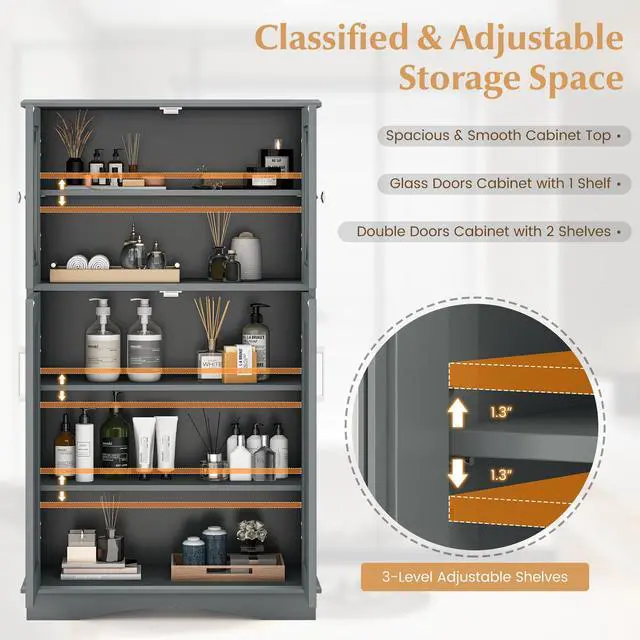 Alt view image 5 of 7 - SlickBlue 4 Doors Freeestanding Bathroom Floor Cabinet with Adjustable Shelves
