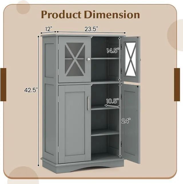 Alt view image 4 of 7 - SlickBlue 4 Doors Freeestanding Bathroom Floor Cabinet with Adjustable Shelves