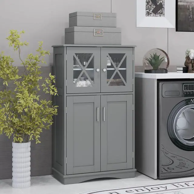 Alt view image 3 of 7 - SlickBlue 4 Doors Freeestanding Bathroom Floor Cabinet with Adjustable Shelves