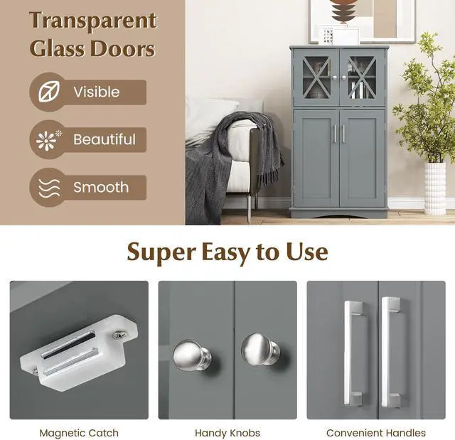 Alt view image 7 of 7 - SlickBlue 4 Doors Freeestanding Bathroom Floor Cabinet with Adjustable Shelves