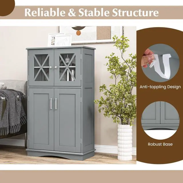 Alt view image 6 of 7 - SlickBlue 4 Doors Freeestanding Bathroom Floor Cabinet with Adjustable Shelves