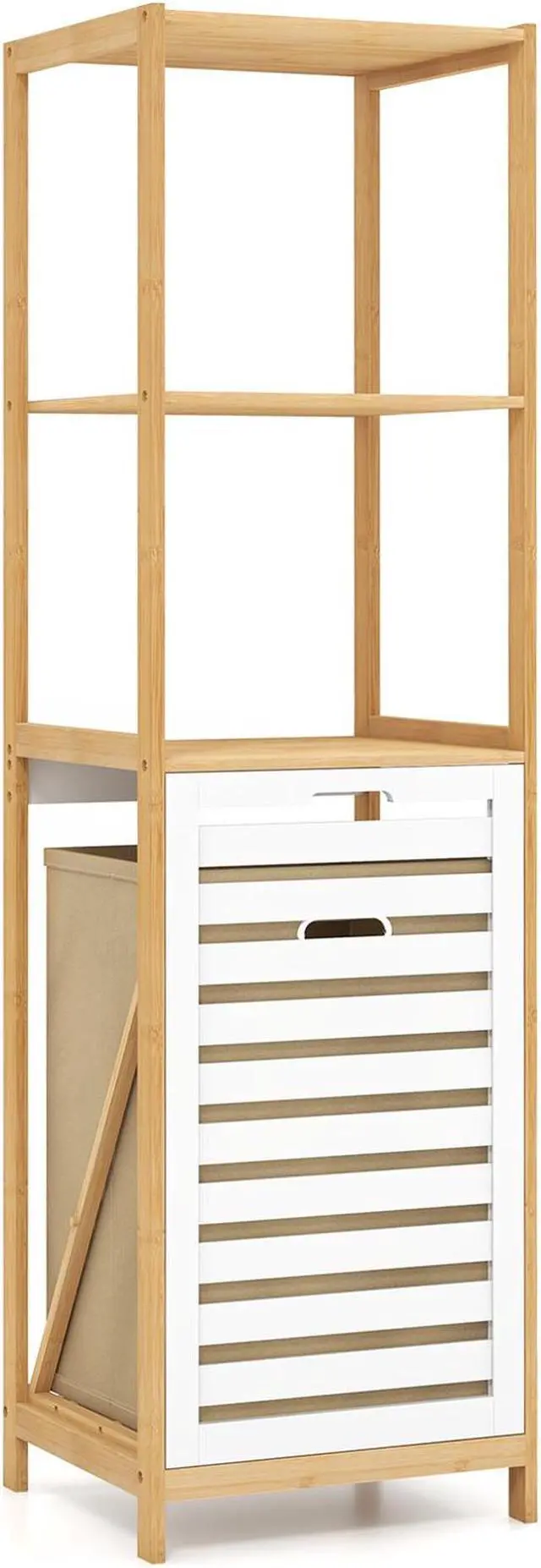 Alt view image 4 of 7 - SlickBlue 4-Tier Tilt-Out Laundry Hamper with Storage Shelves for Laundry Room-Natural and White