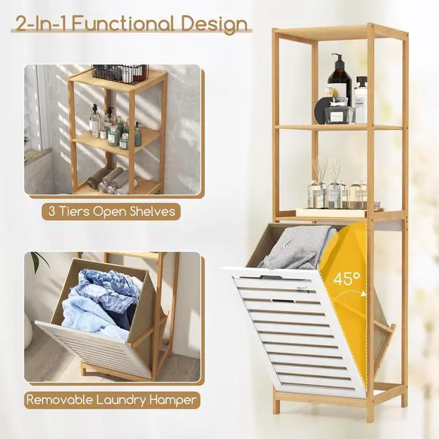 Alt view image 6 of 7 - SlickBlue 4-Tier Tilt-Out Laundry Hamper with Storage Shelves for Laundry Room-Natural and White