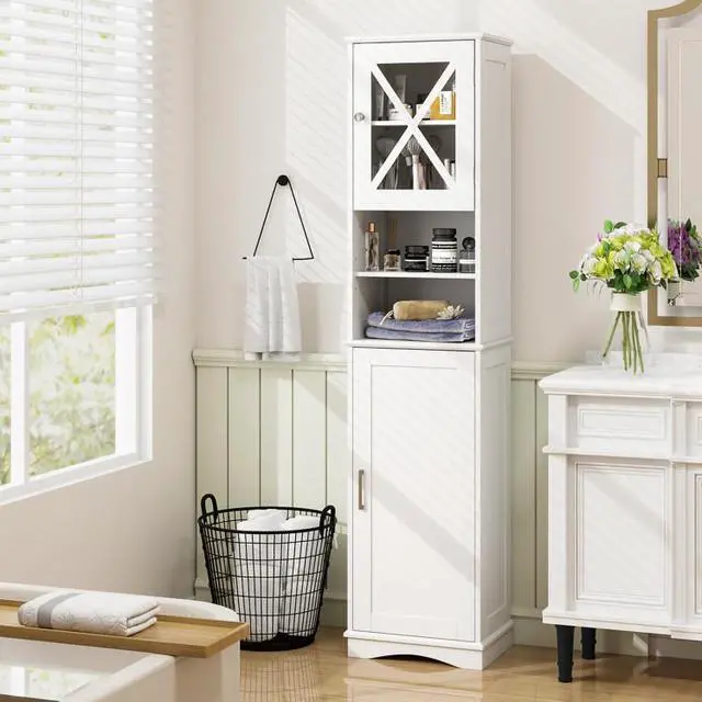 Alt view image 2 of 7 - SlickBlue 67 Inch Tall Bathroom Cabinet Freestanding Storage Cabinet with 5 Adjustable Shelves-White