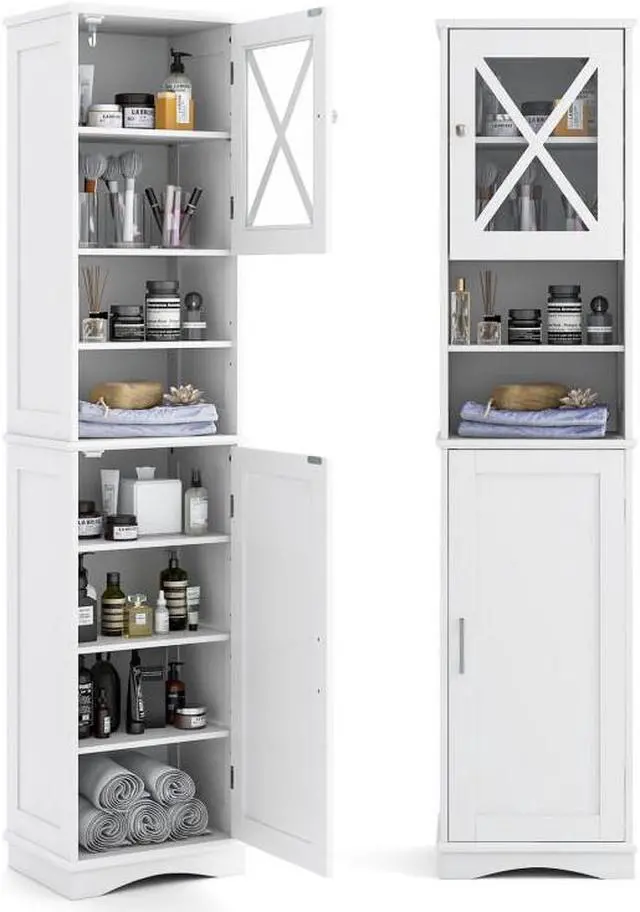 Alt view image 4 of 7 - SlickBlue 67 Inch Tall Bathroom Cabinet Freestanding Storage Cabinet with 5 Adjustable Shelves-White