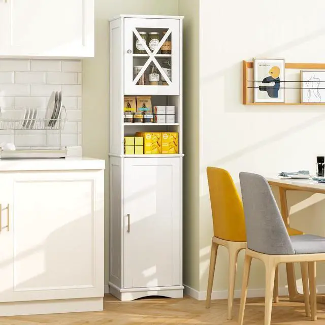Alt view image 3 of 7 - SlickBlue 67 Inch Tall Bathroom Cabinet Freestanding Storage Cabinet with 5 Adjustable Shelves-White