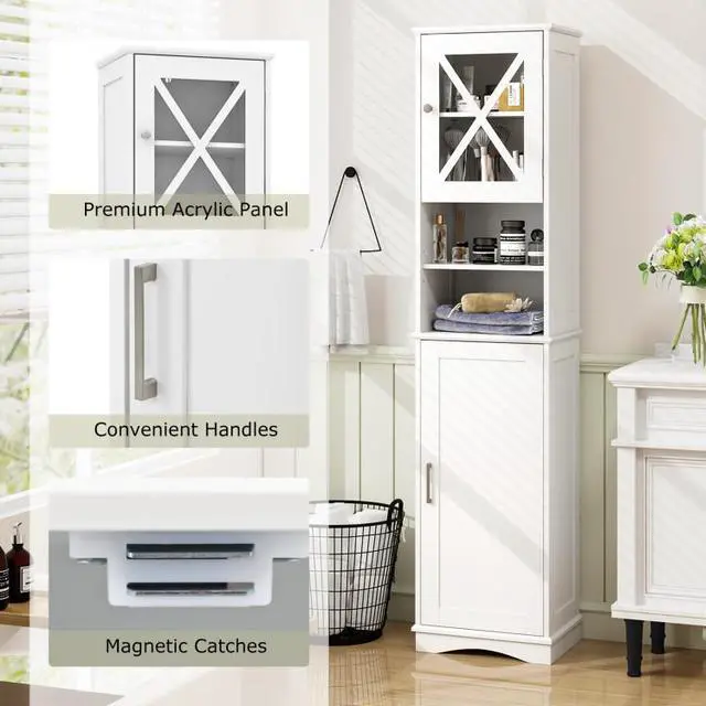 Alt view image 6 of 7 - SlickBlue 67 Inch Tall Bathroom Cabinet Freestanding Storage Cabinet with 5 Adjustable Shelves-White