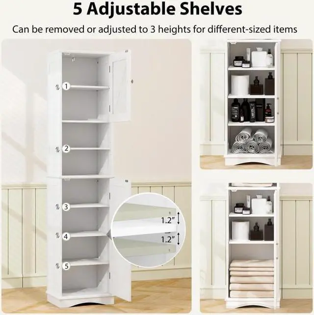 Alt view image 7 of 7 - SlickBlue 67 Inch Tall Bathroom Cabinet Freestanding Storage Cabinet with 5 Adjustable Shelves-White