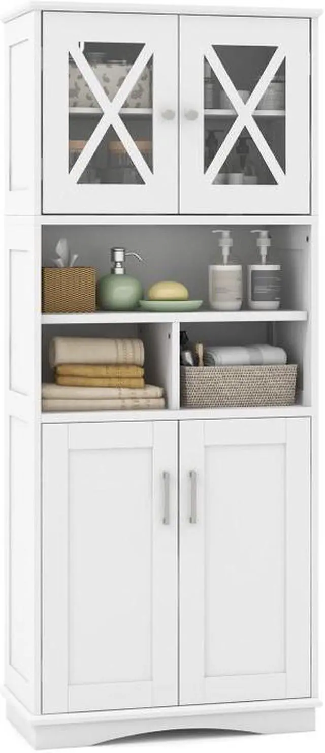 Main image of SlickBlue Tall Bathroom Cabinet Large Floor Storage Cabinet with Acrylic Doors and 3 Cubes-White