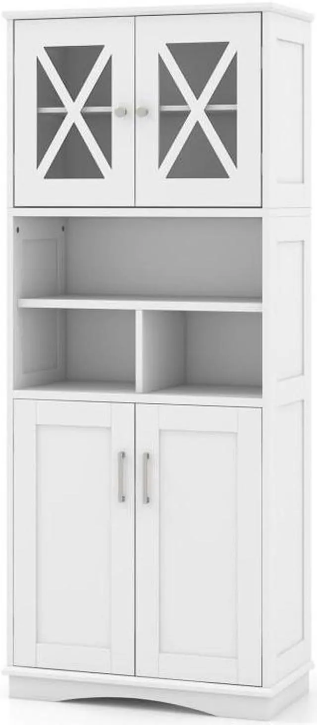Alt view image 3 of 7 - SlickBlue Tall Bathroom Cabinet Large Floor Storage Cabinet with Acrylic Doors and 3 Cubes-White