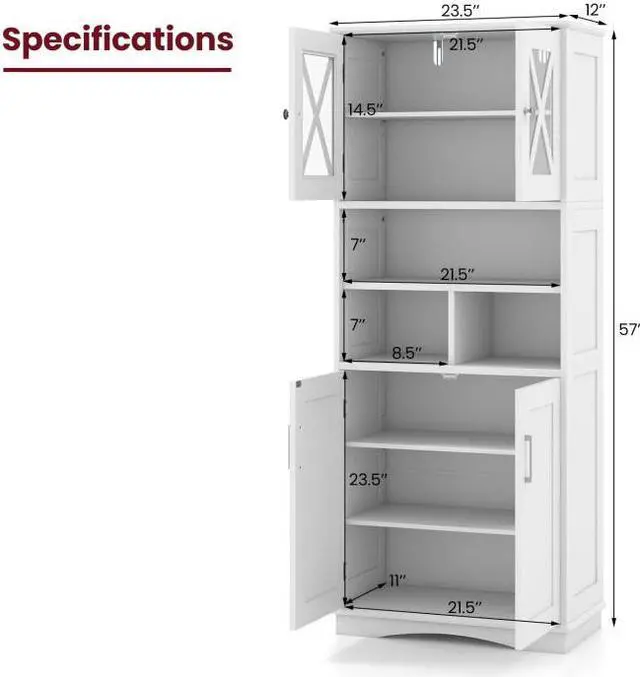 Alt view image 4 of 7 - SlickBlue Tall Bathroom Cabinet Large Floor Storage Cabinet with Acrylic Doors and 3 Cubes-White