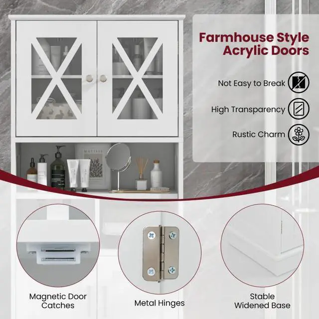 Alt view image 5 of 7 - SlickBlue Tall Bathroom Cabinet Large Floor Storage Cabinet with Acrylic Doors and 3 Cubes-White