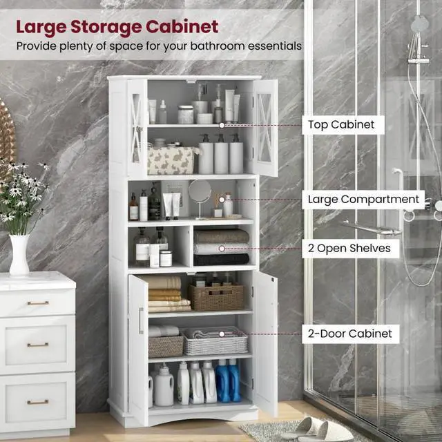 Alt view image 6 of 7 - SlickBlue Tall Bathroom Cabinet Large Floor Storage Cabinet with Acrylic Doors and 3 Cubes-White