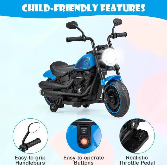 Alt view image 6 of 7 - SlickBlue Kids Electric Motorcycle with Training Wheels and LED Headlights