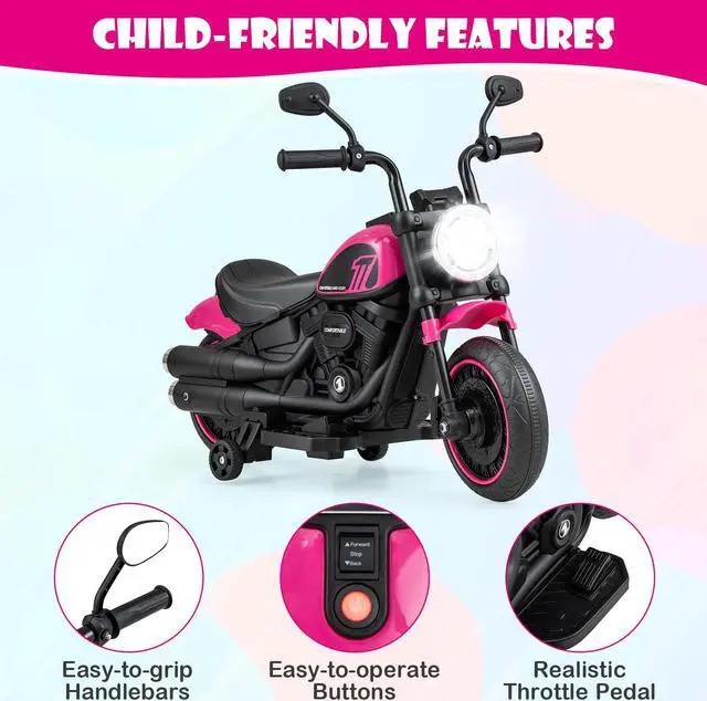 Alt view image 6 of 7 - SlickBlue Kids Electric Motorcycle with Training Wheels and LED Headlights